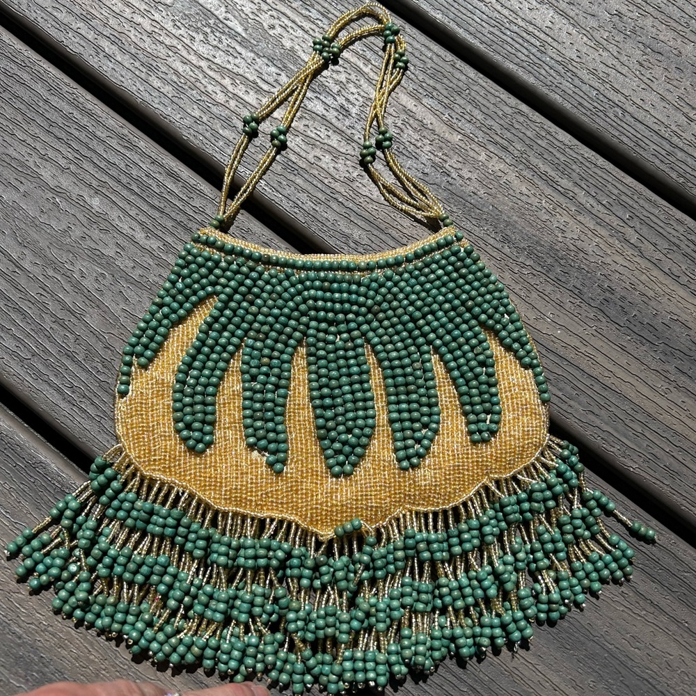 Beaded Green and Gold Women's Bag